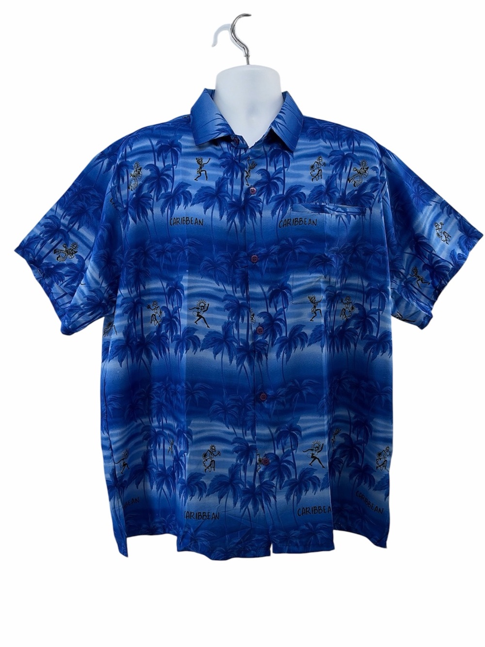 Rina Mens Blue Caribbean Tropical Print Short-Sleeve Hawaiian Shirt Size XL